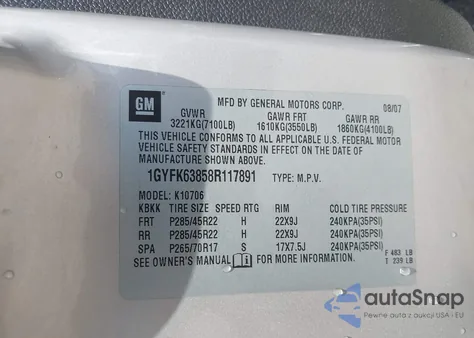 2008 Cadillac Escalade Standard из США, поврежденный, VIN 1GYFK63858R117891